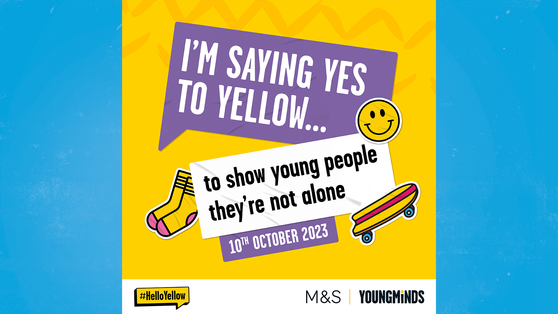 Preview of the resource: social media post. Text reads: I'm saying yes to yellow... to show young people they're not alone. 10th October 2023.