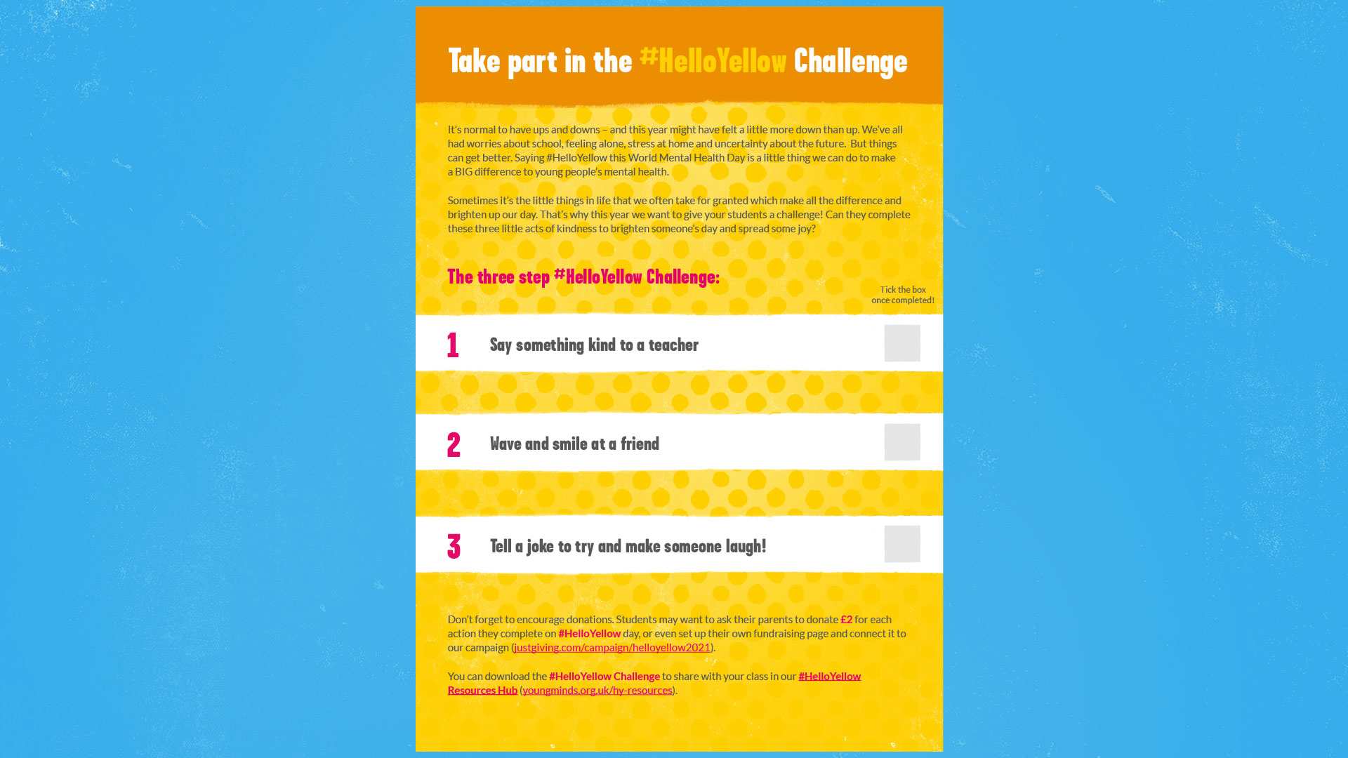 An image of our #HelloYellow primary challenge 