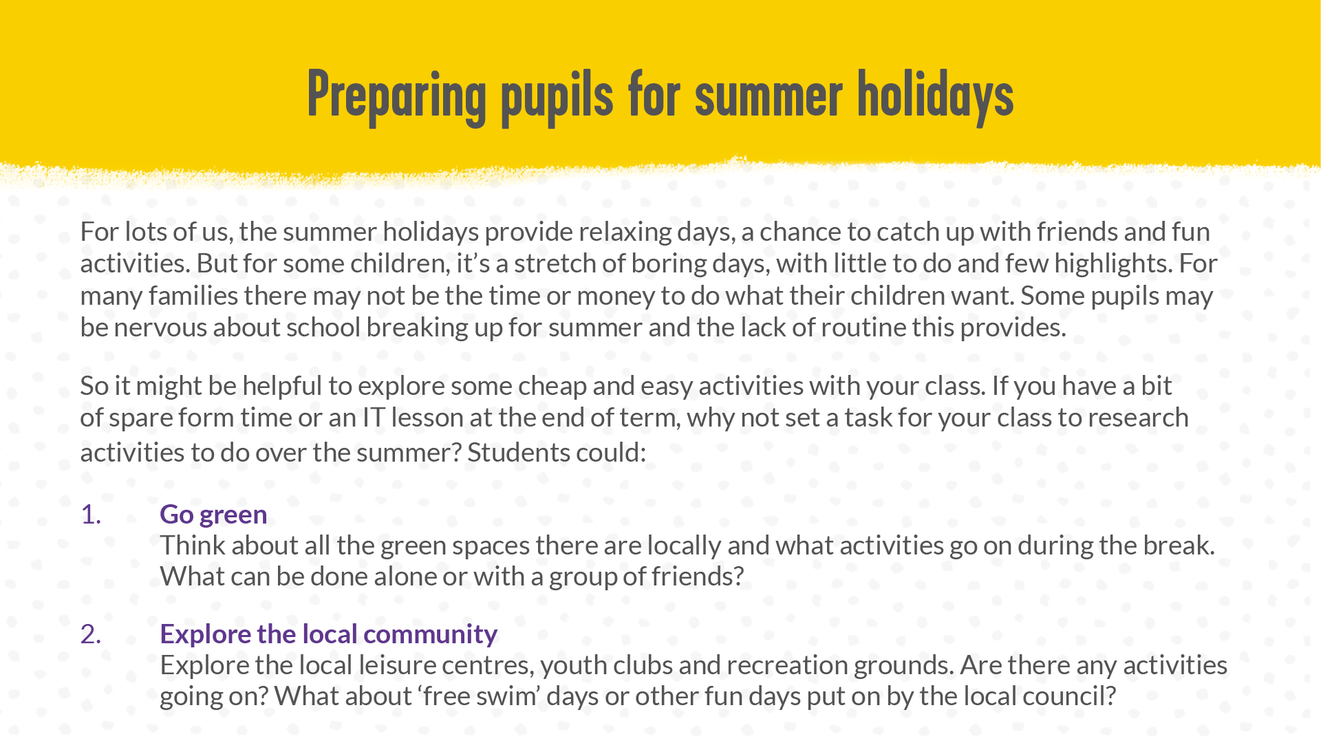 An image of our 'preparing pupils for summer holidays' poster.