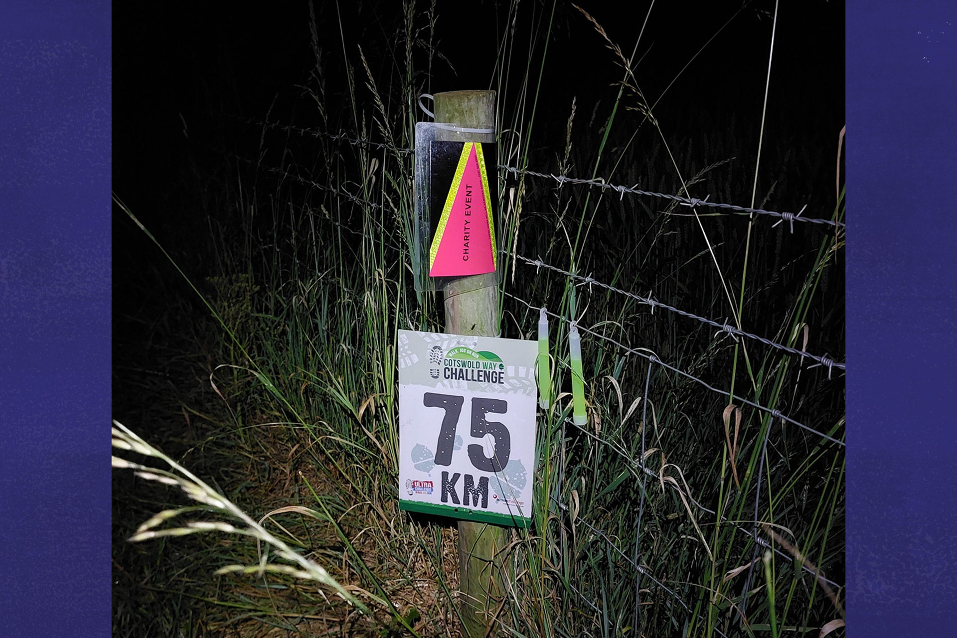 A sign on Tony's trail reading 75KM.