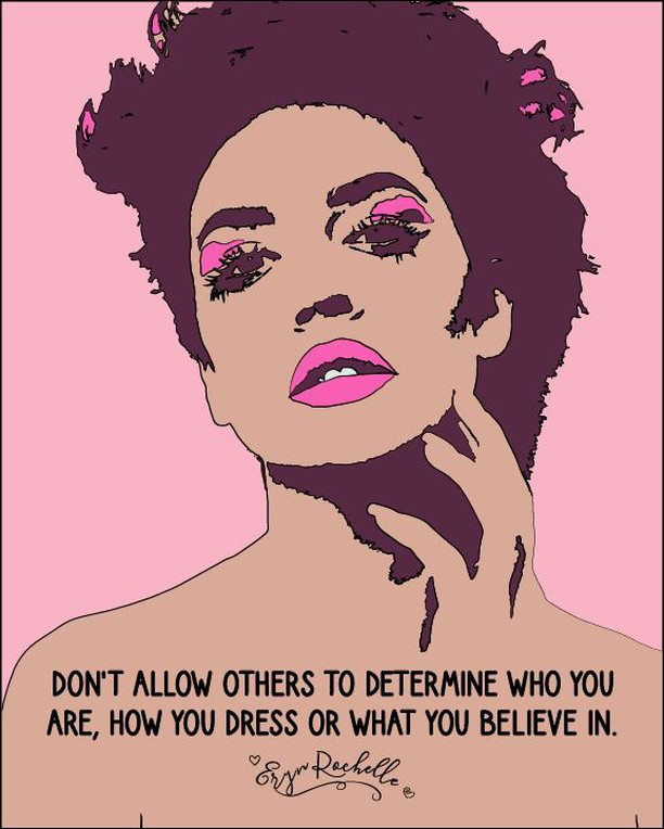 Instagram artwork by @erynrochelledesigns. A painted person looks at the camera while holding their left cheek and neck.