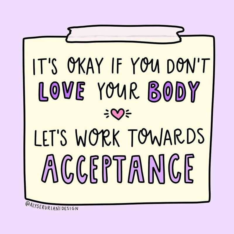 Instagram artwork by @alyserurianidesign. A piece of paper is taped at the top with words talking about accepting your body.
