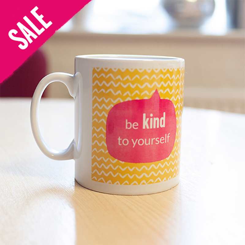 YoungMinds mug with be kind to yourself text sale