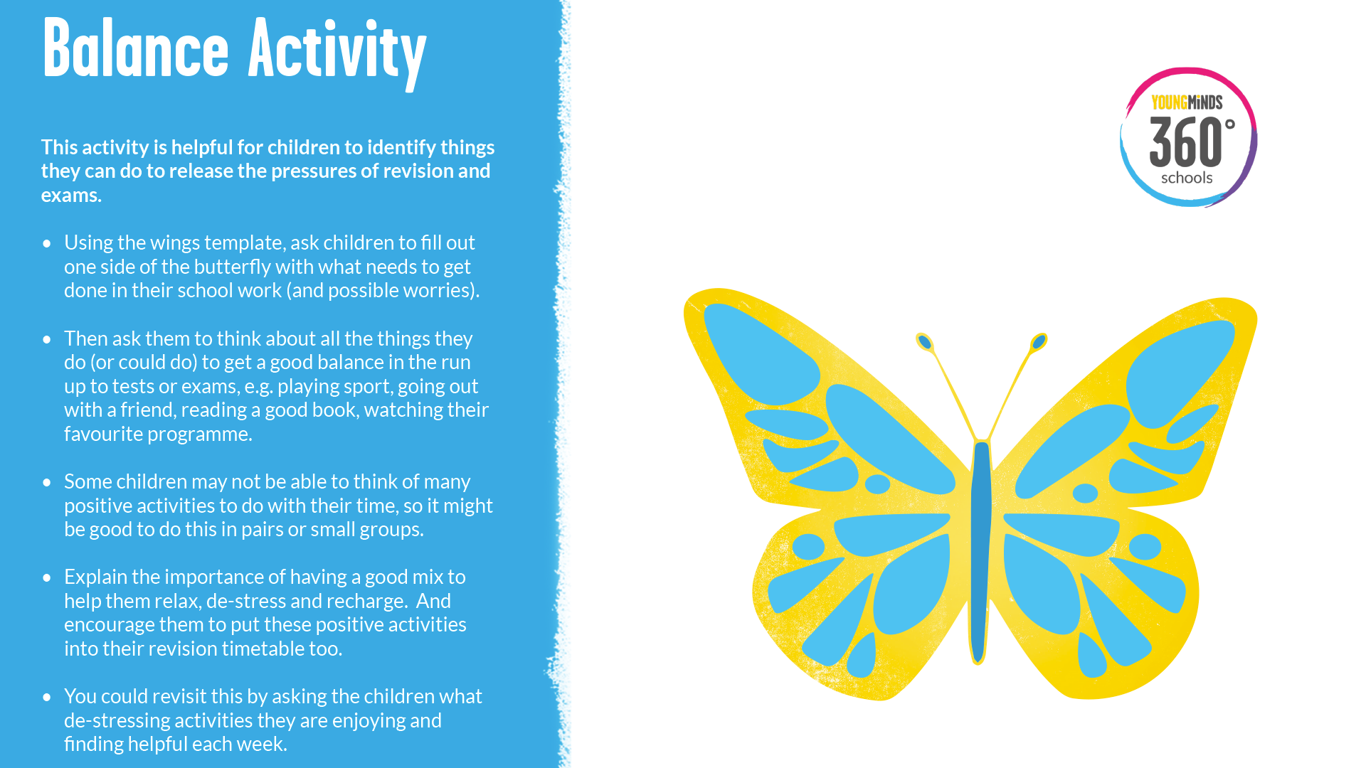 An image of our Balance Activity with a yellow and blue cartoon styled butterfly.