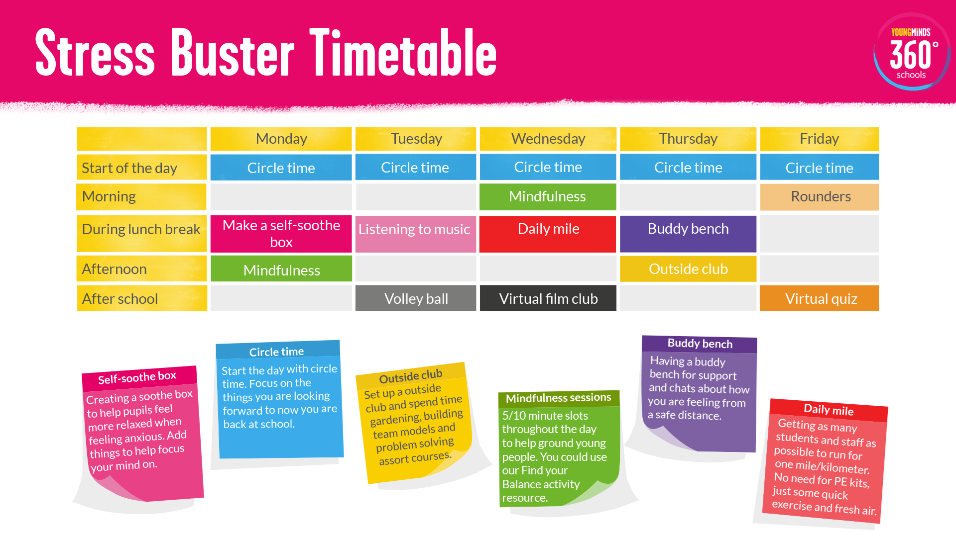 An image of our Stress Buster Timetable.