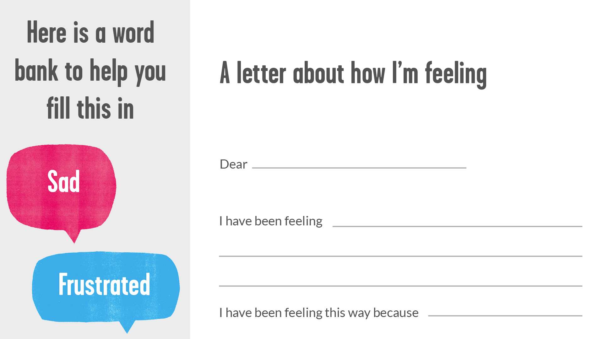 An image of our 'A letter about how I'm feeling' template which has space to share your feelings.
