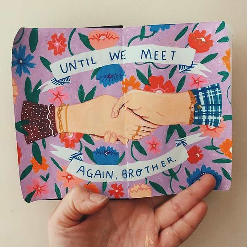 Instagram artwork by @ellamasters - two hands holding with the words: 'until we meet again, brother.'