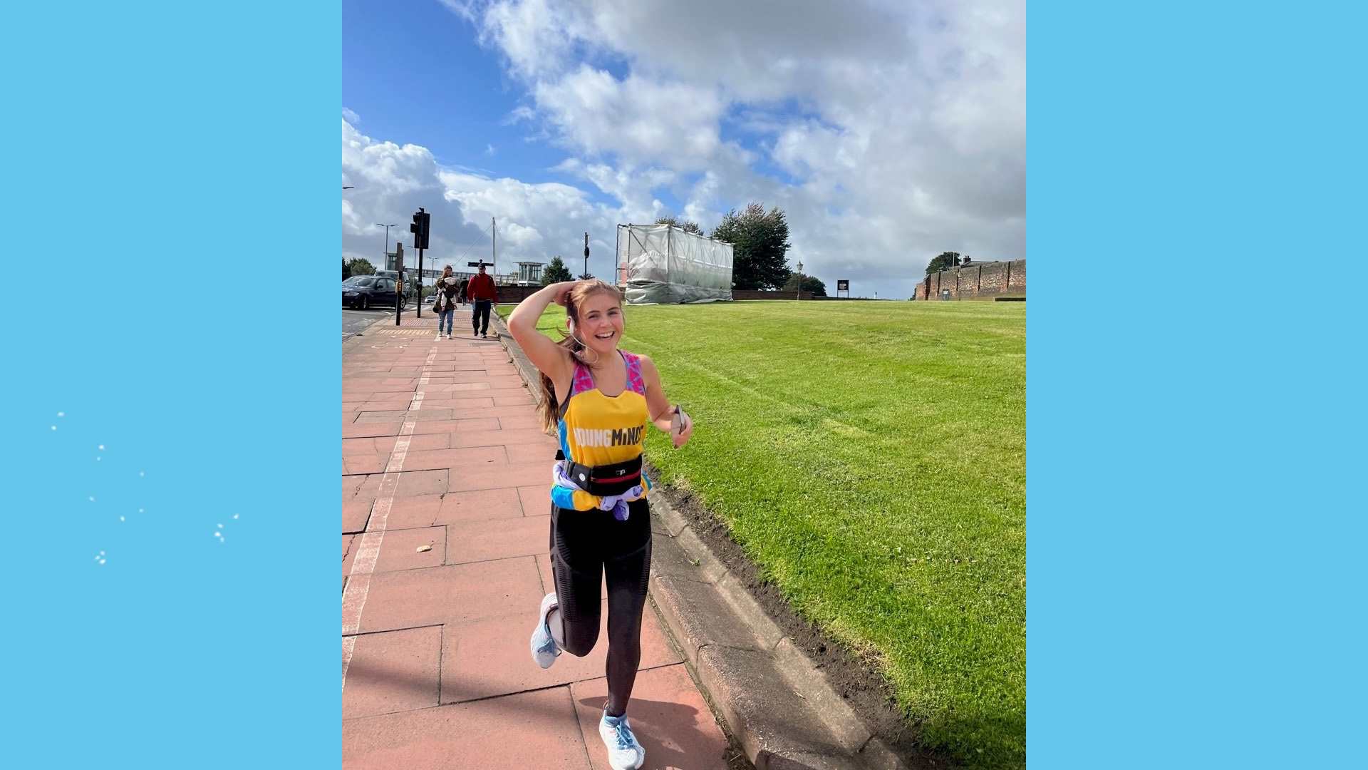 Alice Fortune running in a YoungMinds running vest.